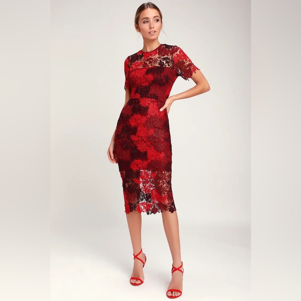 Lulus Red Lace Midi Dress size small